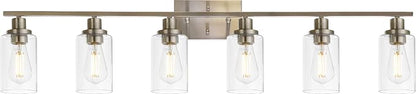 MELUCEE Modern Bathroom Vanity Light Fixtures 6-Light Brushed Nickel | 45.3 Inch Contemporary Wall Light with Clear Glass Shade for Kitchen Living Room Bedroom (Patent No.: US D963914 S)