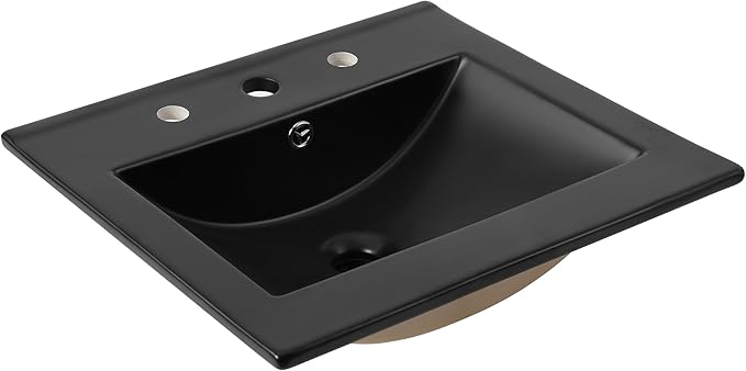 JONATHAN Y SNK1000B Ancillary 3-Hole 20 in. W x 18.25 in. D Classic Contemporary Rectangular Ceramic Single Sink Basin Vanity Top, Black