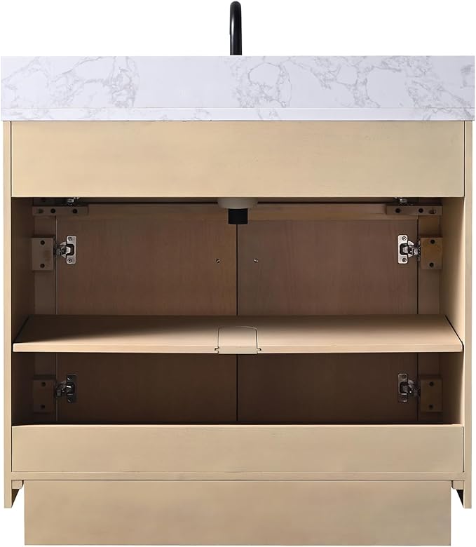 HOMEBEYOND 36 Inch Bathroom Vanity with Single Sink & Ceramic Top, MDF Material Vanity Cabinet with Basin Combo, Soft-Closing Doors, Removable Shelf, Backsplash