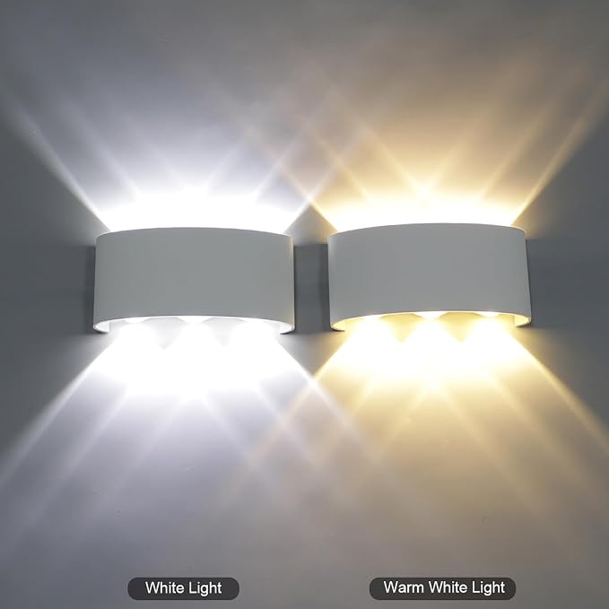 Kawell 6W Waterproof Modern Wall Sconces LED Wall Light Up Down Aluminum Wall Lamp LED Indoor Outdoor for Bathroom Bedroom Living Room Porch Stairs Hotels Garden Pathway, White 6000K