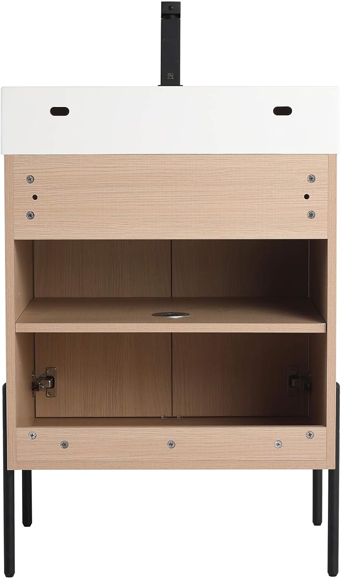 Crownpoint 24 Inch Bathroom Vanity with Sink, White Sink, White Oak Finish, Full Assembly Required, Elegant Bathroom Vanities for Modern Homes
