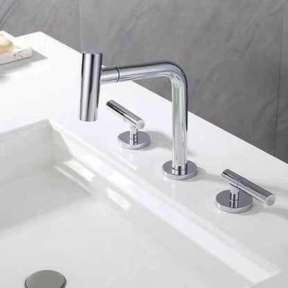 3 Hole Basin Faucets Pull Out Basin Mixer Faucet Brass 2 Mode Hot and Cold Water Double Handle Bathroom Mixer Faucet-Chrome Plated