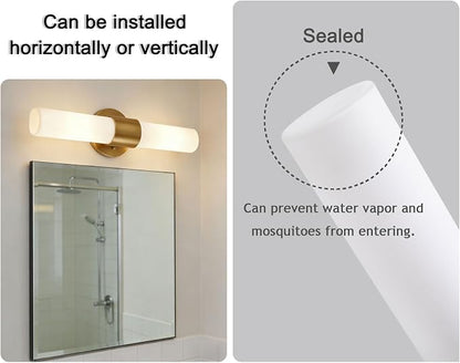 18 Inch Modern Gold Vanity Wall Sconce with Frosted Glass Shades | Mirror for Bathroom Bedroom Living Room Hallway Decor