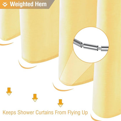 BTTN Yellow Fabric Shower Curtain - Linen Textured Weighted Cloth Shower Curtain Set with 12 Plastic Hooks, Machine Washable, Modern Hotel Luxury, Decorative Neutral Bath Curtains for Bathroom, 72x72