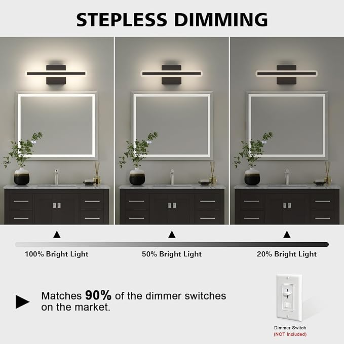JUSHENG Black Vanity Lights for Bathroom, 5CCT Dimmable Bathroom Light Fixtures Over Mirror, Modern LED Vanity Light Bar Above Mirror 16'' Inch 16W