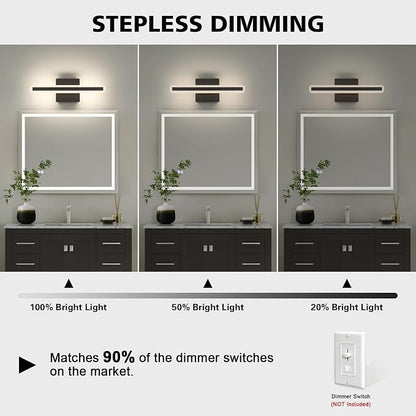 JUSHENG Black Vanity Lights for Bathroom, 5CCT Dimmable Bathroom Light Fixtures Over Mirror, Modern LED Vanity Light Bar Above Mirror 16'' Inch 16W