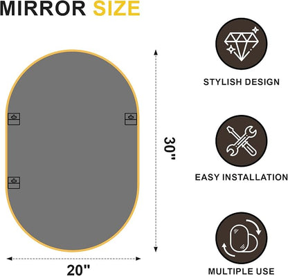 Oval Bathroom Mirror for Over Sink, 2 Pack 24"x36" Gold Wall Mirror | HD Shatterproof Glass, Metal Framed, Oval Vanity Mirrors for Bathroom, Bedroom, Living Room, Entryway, Horizontal or Vertical