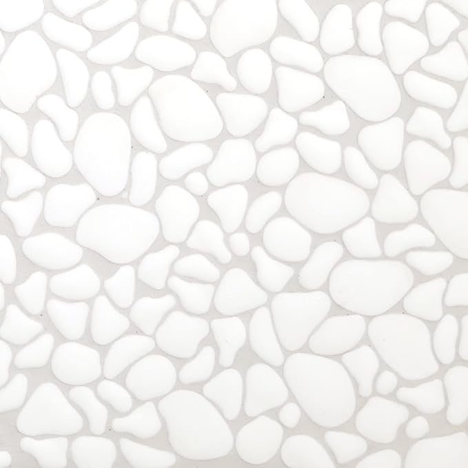 SUNWINGS 10-Sheet Pebble Tile for Shower Floor Border Kitchen Bathroom Backsplash, White Recycled Glass Marble Stone Looks Wall and Floor Tile, Covers 7.9 Sq. Ft
