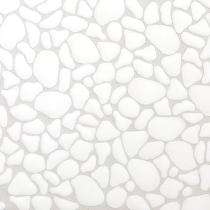 SUNWINGS 10-Sheet Pebble Tile for Shower Floor Border Kitchen Bathroom Backsplash, White Recycled Glass Marble Stone Looks Wall and Floor Tile, Covers 7.9 Sq. Ft
