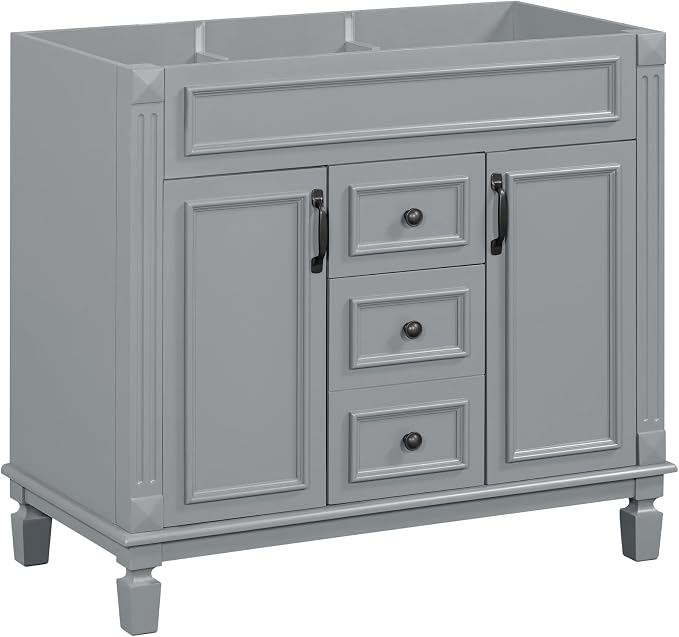 36" Bathroom Vanity Without Top Sink,Modern Freestanding Bath Storage Cabinet with 2 Soft-Close Doors and 2 Drawers,Solid Wood Vanity Only,Water Resistant,Easy to Assemble,Grey