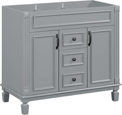 36" Bathroom Vanity Without Top Sink,Modern Freestanding Bath Storage Cabinet with 2 Soft-Close Doors and 2 Drawers,Solid Wood Vanity Only,Water Resistant,Easy to Assemble,Grey