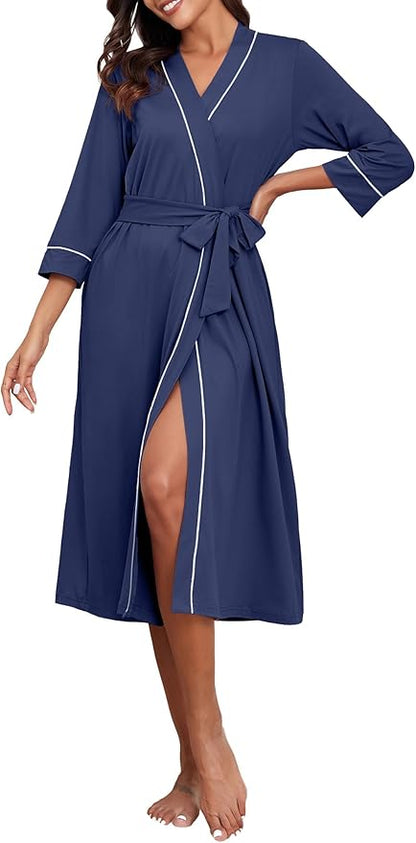 PrinStory Womens Robe Long Knit Bathrobe Lightweight Soft Robes Ladies Bath Robe