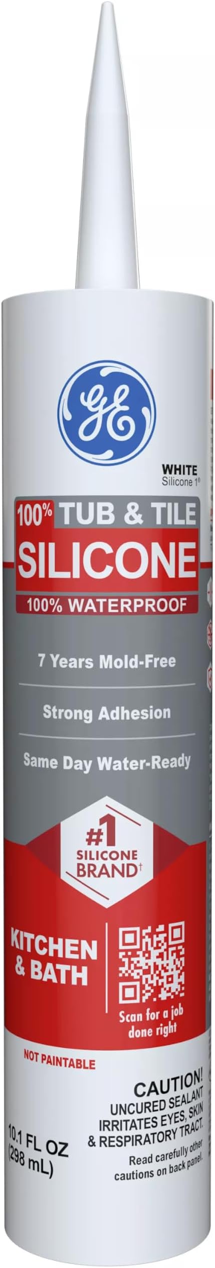 GE Silicone 1 Tub & Tile, White, 10.1 fl oz Cartridge, Pack of 12