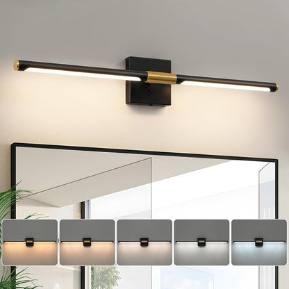 Epinl 32 Inch Black and Gold Bathroom Vanity Light, 360° Rotatable LED Vanity Light Bar, 5CCT Dimmable Bathroom Lighting Fixture Over Mirror, High CRI Modern Vanity Lights for Bathroom, Bedroom