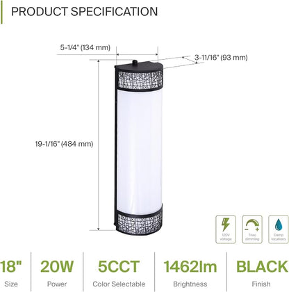 ASD 18 Inch LED Bathroom Vanity Light, 5CCT 2700K-5000K 20W, Dimmable Bathroom Light Fixtures, Modern Vanity Lights for Bathroom Lighting Fixtures Over Mirror, Wall Light Bar, Black, ETL