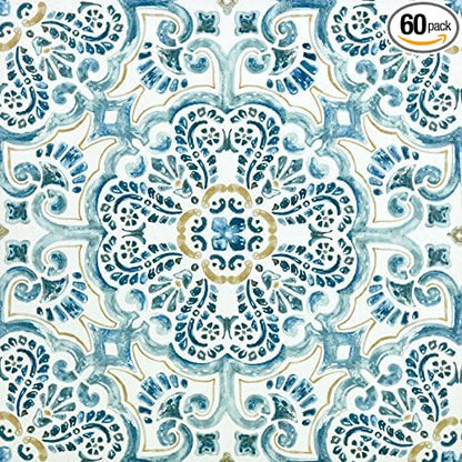 FloorPops FP2477 Fontaine Peel & Stick Floor Tiles, Blue (Pack of 6)