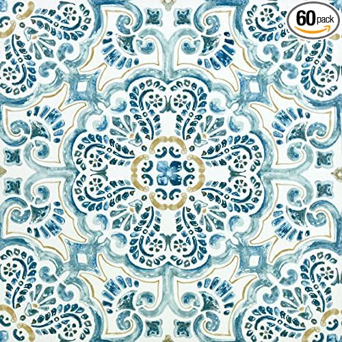FloorPops FP2477 Fontaine Peel & Stick Floor Tiles, Blue (Pack of 6)