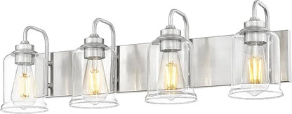 zeyu 28.5 Inch Bathroom Wall Light Over Mirror, 4-Light Vanity Lighting Fixture, Brushed Nickel Finish with Clear Glass Shade, ZSL72B-4W BN