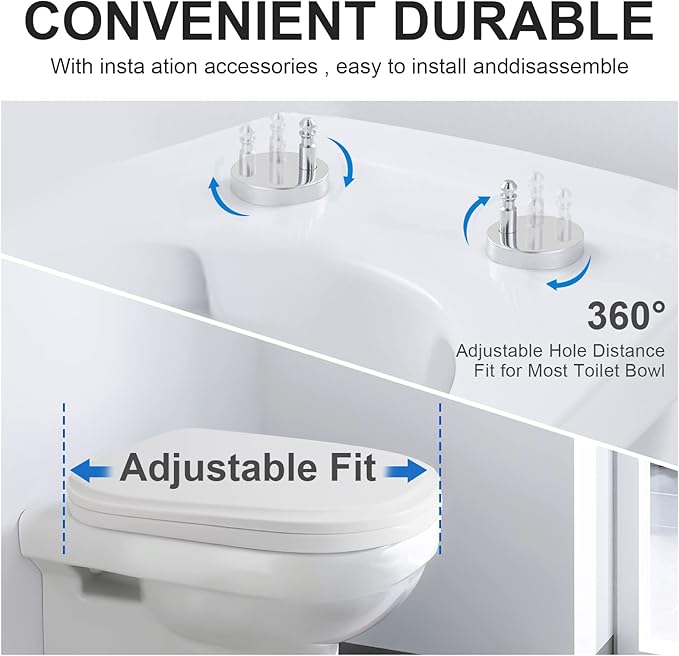 MUU Toilet seat, Slow Close, White heavy duty Toilet Seat with Non-slip Seat Bumpers Easy to Install & Clean PP Material Replacement Toilet Seat Fits All Toilet Brands Elongated Toilets(MU357-PP)