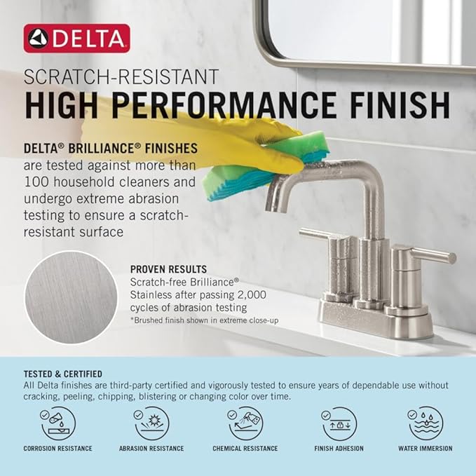 Delta Albion Centerset Brushed Gold Bathroom Faucet, 4 Inch 3 Hole Bathroom Sink Faucet for Vanity, Metal Push-Pop Drain Assembly, Champagne Bronze 25855LF-CZ