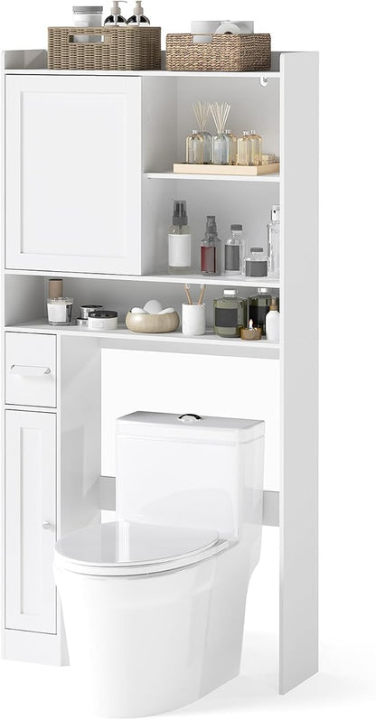 Giantex Over The Toilet Storage Cabinet, 32.5"W Freestanding Space Saver with Sliding Door, Toilet Paper Holder & Adjustable Shelves, Over Toilet Bathroom Organizer for Restroom & Laundry Room, White