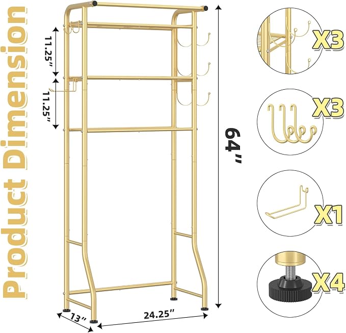Simple Trending 3 Tier Over The Toilet Rack, Shelf Bathroom, Bathroom Stand Organizer Space Saver, Gold