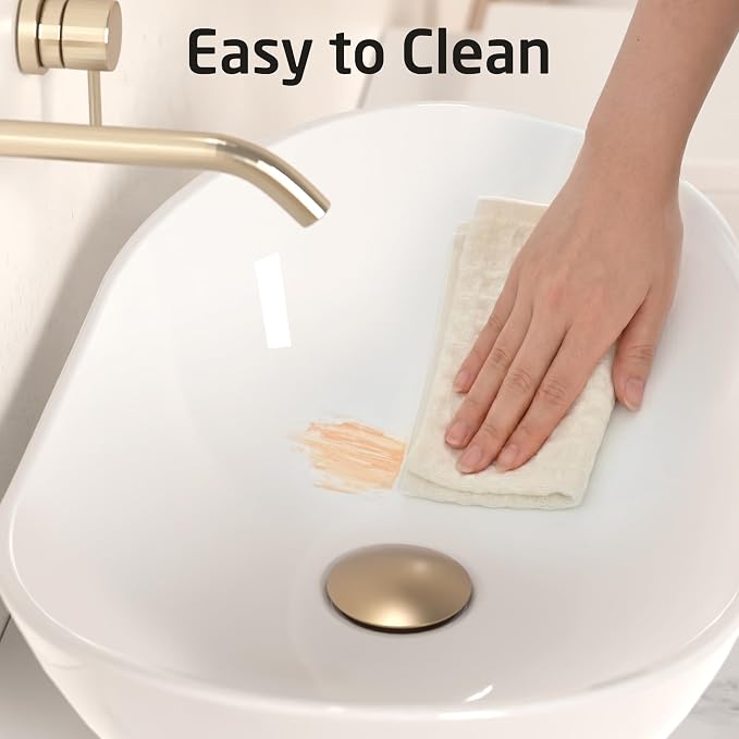 KES 20" x 13" Oval Vessel Sink for Bathroom Vanity Countertop, Glossy White Ceramic Bathroom Sink Bowl Above Counter, Boat Shape, Modern Look, Crafted to Endure, BVS139