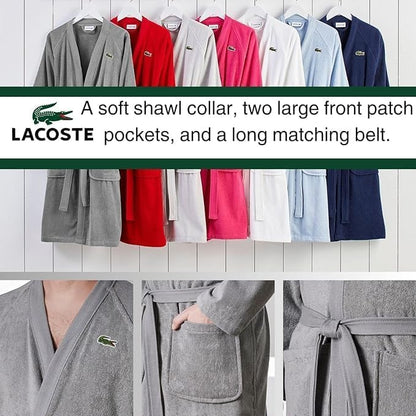 Lacoste Classic Pique Bath Robe, 100% Soft Cotton Terry, Unisex Adult Bathrobe, Absorbent & Quick Drying, One Size Fits Most