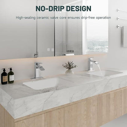 Chrome Waterfall Bathroom Faucet for 1 or 3 Holes, Brass | Single Handle Bathroom Sink Faucets for Lavatory Commercial Vanity, Basin Taps with Deck Plate, Pop Up Drain and Supply Line
