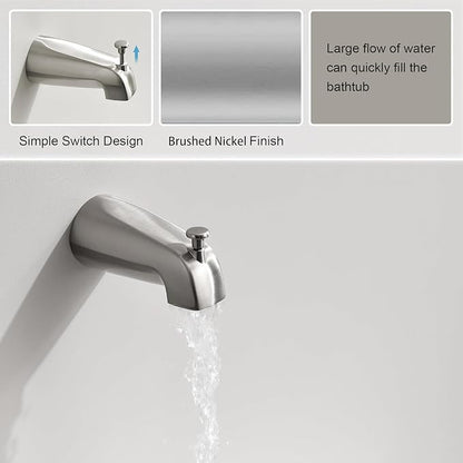 Tub Spout with Diverter, Slip On Bathtub Spout Fits 1/2'' Copper Tube(5/8'' Dia), Bathroom Tub Faucet with PTFE Tape & Hex Wrench, Brushed Nickel