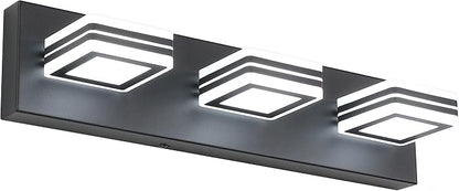 SOLFART LED Bathroom Vanity Light Fixtures： 3 Light Matte Black Modern Acrylic Bathroom Wall Lighting Fixtures Over Mirror Cool White 6000K