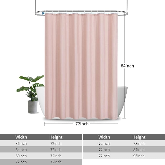 Extra Long Fabric Shower Curtain with Waterproof Layer,72x84,Blush | 2-in-1 Design,Linen Textured,100% Waterproof TPU-Laminated Backing,Magnetic Weighted,Machine Washable,For Bathroom,Hotel