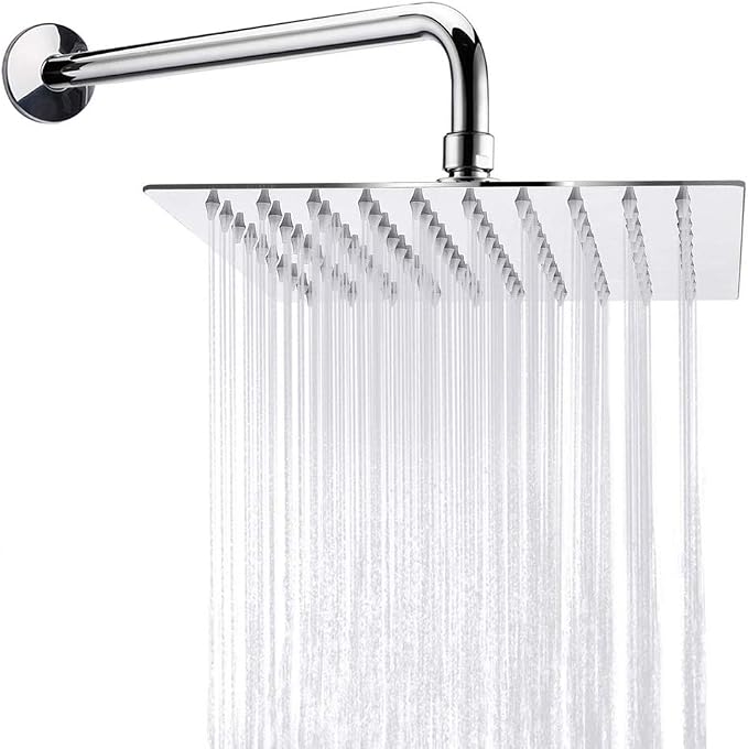 NearMoon Square Rain Shower Head With Extension Arm, Large Stainless Steel Rainfall Shower-Waterfall Full Body Coverage (8 Inch, Chrome)