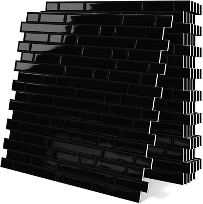 Black Peel and Stick Backsplash 3D Self Adhesive Wall Tile 10 Sheet | Thick,Sticky,12"x12",Marble,for Kitchen,Bathroom