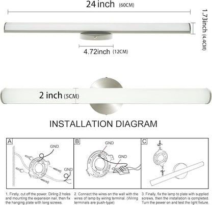 LED Bathroom Vanity Light, 16W 24inch Bathroom Lights Fixture,1600LM Led Vanity Lights Bar, 4000K Natural White Bath Wall Lighting Fixture Sconce Indoor, Vanity Light Fixtures Over Mirror