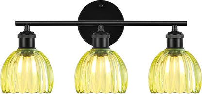 Bathroom Light Fixtures, 3-Light Brushed Black Vanity Lights for Bathroom with Green Tulip Glass Shade, 20" Vintage Bathroom Vanity Lighting Fixtures Over Mirror for Bedroom Living Room Hallway