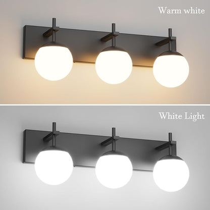 Ralbay Matte Black Bathroom Vanity Light - 3-Light Mid Century Modern Black Bathroom Lights Fixtures with Milky Glass Globe