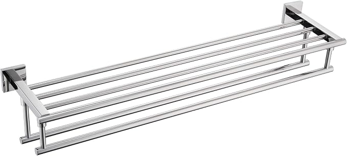 KOKOSIRI Bathroom Towel Rack Towel Holder 32 Inches Bath Towel Shelf with Double Towel Bars Wall Mounted, Polished Chrome Stainless Steel B6005CH-L32