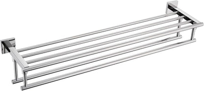 KOKOSIRI Bathroom Towel Rack Towel Holder 32 Inches Bath Towel Shelf with Double Towel Bars Wall Mounted, Polished Chrome Stainless Steel B6005CH-L32