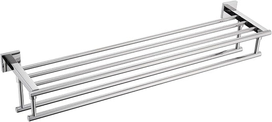 KOKOSIRI Bathroom Towel Rack Towel Holder 32 Inches Bath Towel Shelf with Double Towel Bars Wall Mounted, Polished Chrome Stainless Steel B6005CH-L32