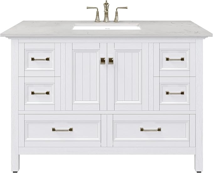 Eviva Britney 48 in. White Single Sink Bath Vanity with Carrara Quartz Top and Undermount Porcelain Sink