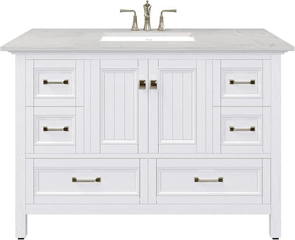 Eviva Britney 48 in. White Single Sink Bath Vanity with Carrara Quartz Top and Undermount Porcelain Sink