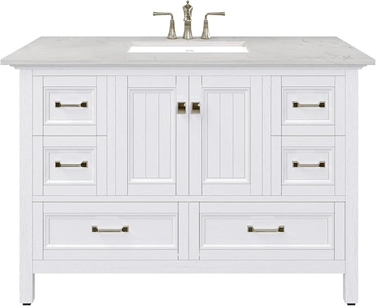 Eviva Britney 48 in. White Single Sink Bath Vanity with Carrara Quartz Top and Undermount Porcelain Sink