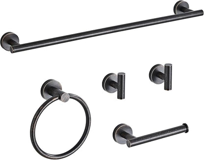 Oil Rubbed Bronze Bathroom Hardware Set 5 Piece with Towel Racks for Bathroom, SUS304 Stainless Steel Bath Towel Bar Set, 24 Inch Wall Mounted Accessories Kit