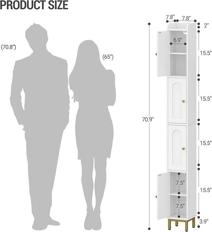 Hzuaneri 4-Tier Narrow Tall Storage Cabinet | Slim Bathroom Storage Cabinet with 4 Adjustable Feet and Shelves, for Living Room, Laundry Room, White, 7.9"Dx7.9"Wx70.9"H