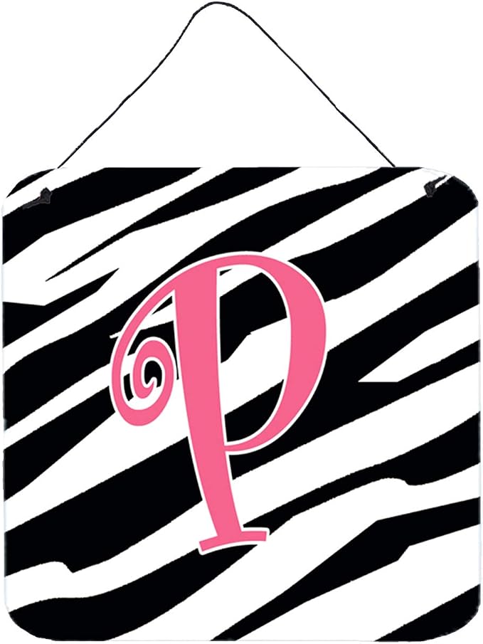 Caroline's Treasures CJ1037-PDS66 Letter P Initial Zebra Stripe and Pink Wall or Door Hanging Prints Aluminum Metal Sign Kitchen Wall Bar Bathroom Plaque Home Decor, 6x6, Multicolor