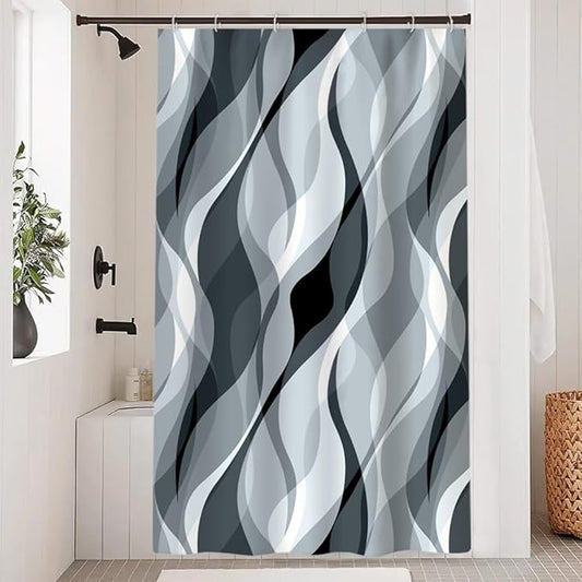 Blue Shower Curtain, Modern Abstract Blue and Grey Striped Shower Curtain Set for Bathroom Waterproof Polyester Shower Curtain with Hooks, 48x72 Inch