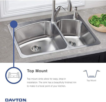 Elkay Dayton D233191 Equal Double Bowl Drop-in Stainless Steel Sink 33 x 19 x 6.4375"