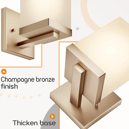 Wall Sconce Over Mirror Champagne Bronze Bathroom Vanity Lighting Fixtures with White Frosted Glass, Wall Lamp for Powder Room Entrance, T003CPG-L1