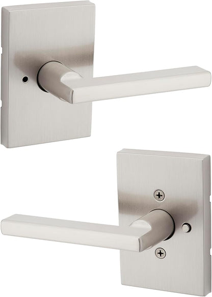 Kwikset Halifax Interior Privacy Door Handle with Lock, Door Lever For Bathroom and Bedroom, Satin Nickel Reversible Keyless Push Button Lock Door Lever, with Microban Protection